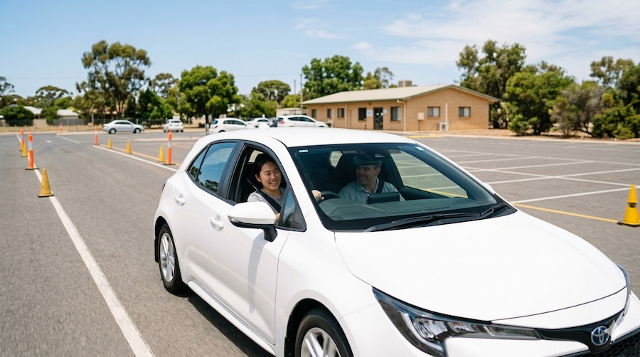 Student driver taking a lesson with instructor at driving school in Sydney Australia