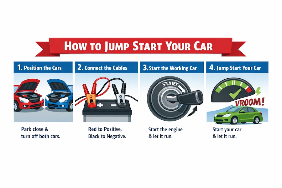 How to jump start a car step by step using jumper cables and a working vehicle