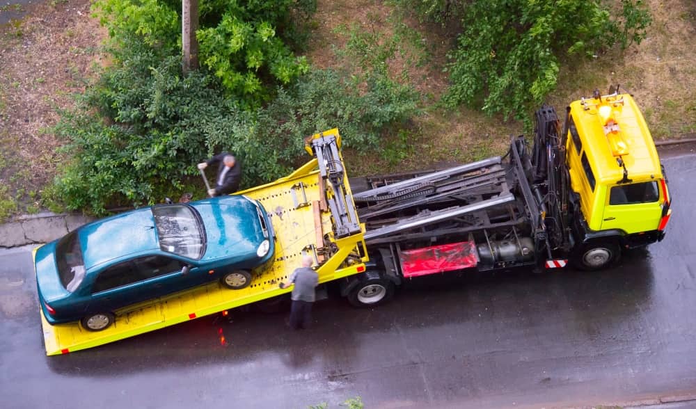 Car being towed.