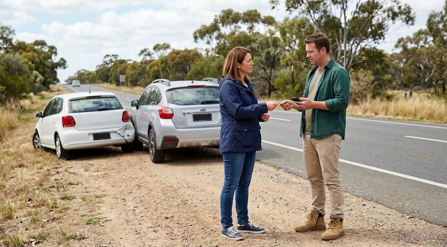 drivers exchanging information after minor car accident on roadside in Sydney