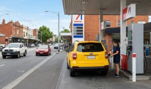 Petrol station in Sydney showing fuel price environment and urban traffic