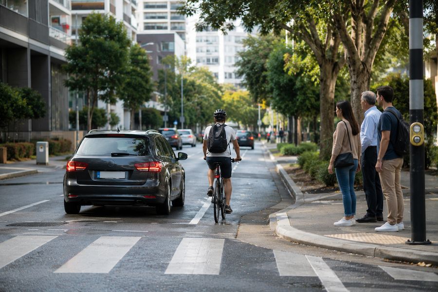 Motorists, cyclists and pedestrians sharing the road safely in Sydney